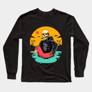 Grim Reaper Enjoys the Sea by Riding a Duck Float Long Sleeve T-Shirt